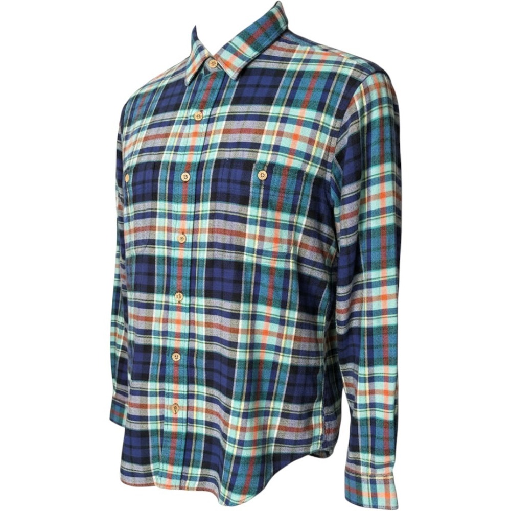 J.Crew MensFlannel Slim Fit Shirt Blue Green Plaid Cotton Large Vintage